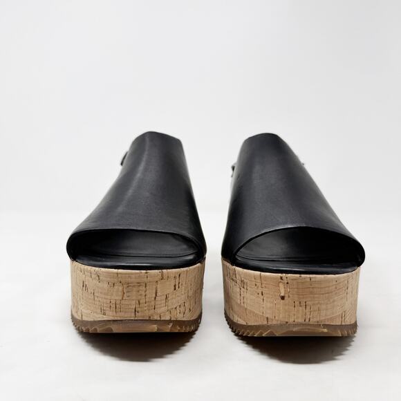 [Eileen Fisher] Black Leather Open Toe Ankle Strap Wedge Flatform Sandals Size 8 - Picture 4 of 11